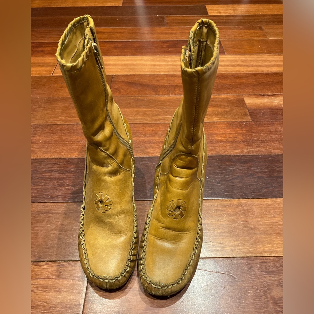 Vintage High Heel Leather Mocassin Cognac Ankle Boots